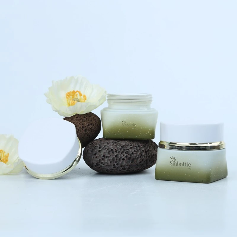 Sinbottle Custom Gradient Color Glass Cosmetic Jar Set With Pump & Lid 30g To 120ml Leak-Proof Support Logo Printing best
